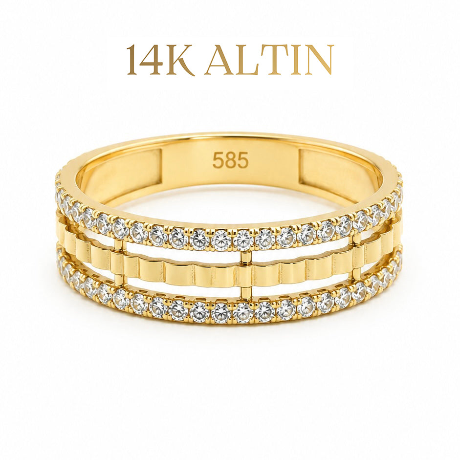 14K Üç Sıralı Yüzük