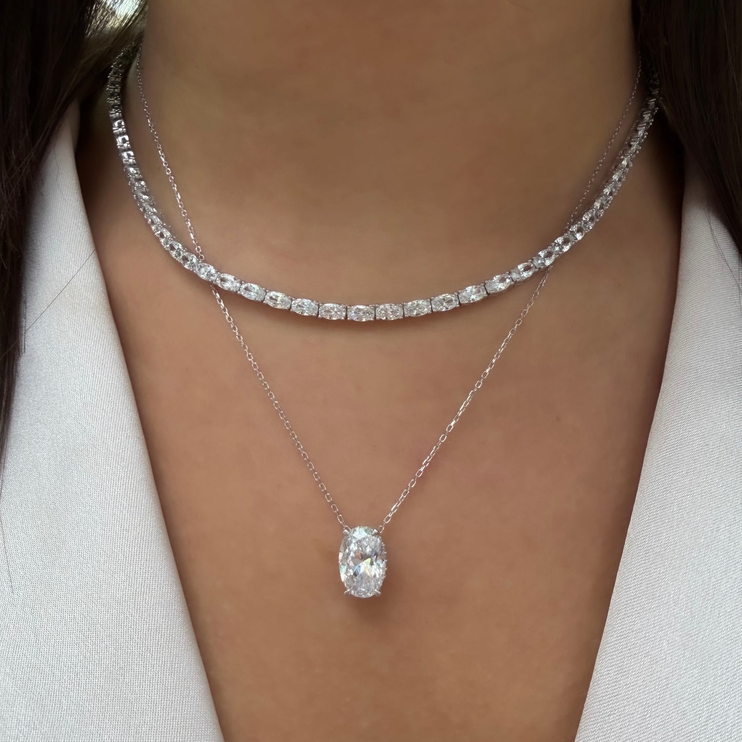 Taşlı Montür D-Color Oval Kolye