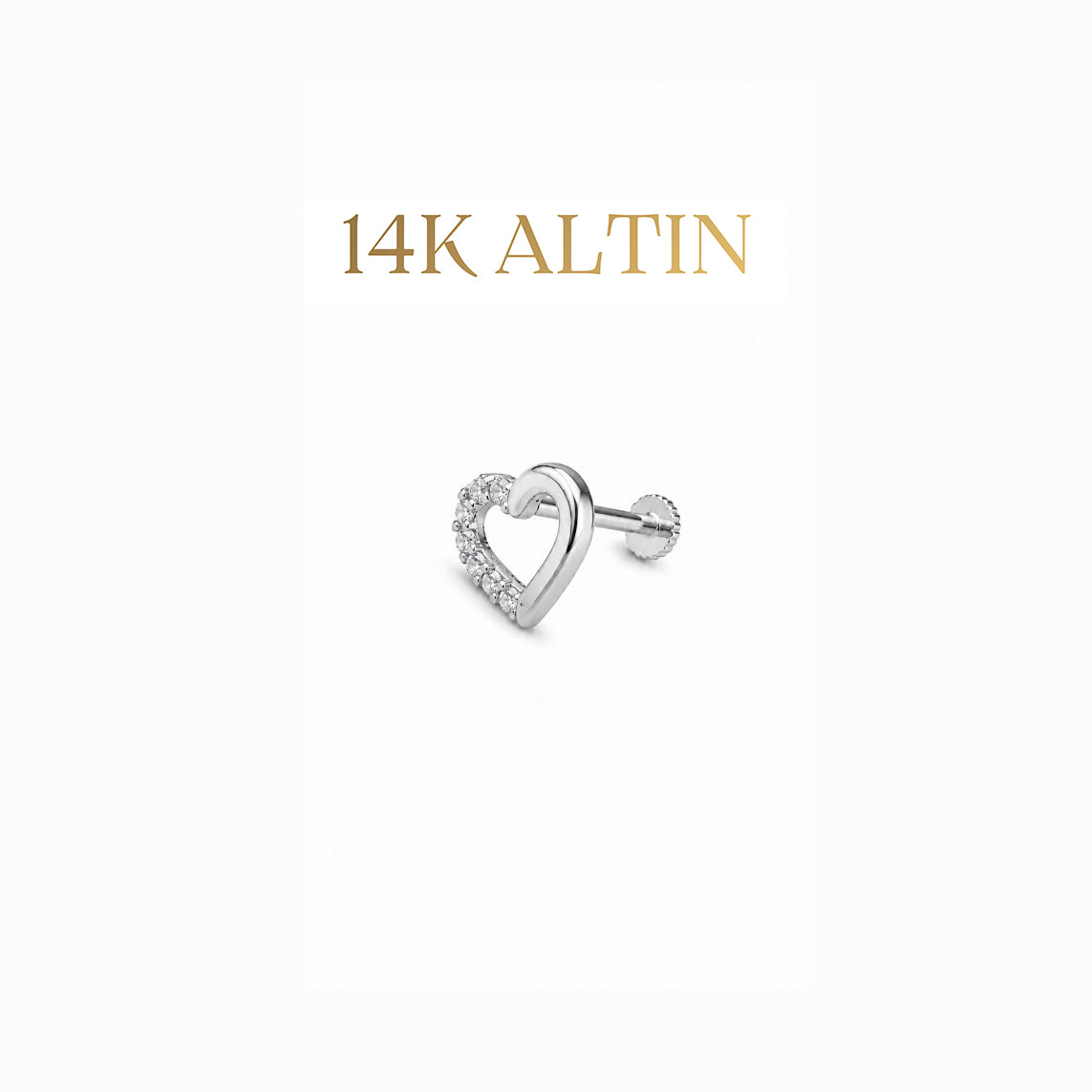 14K Taşlı Kalp Piercing