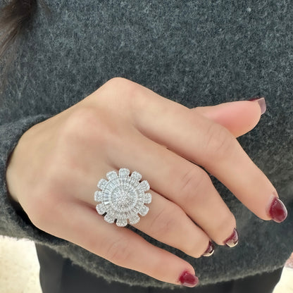 Flower Model Baguette Stone Ring