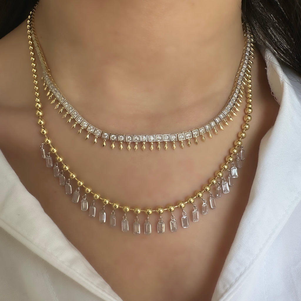 Top Chain Dangling Baguette Stone Necklace