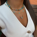 Akuamarin Taşlı Tasarım Nal Kolye