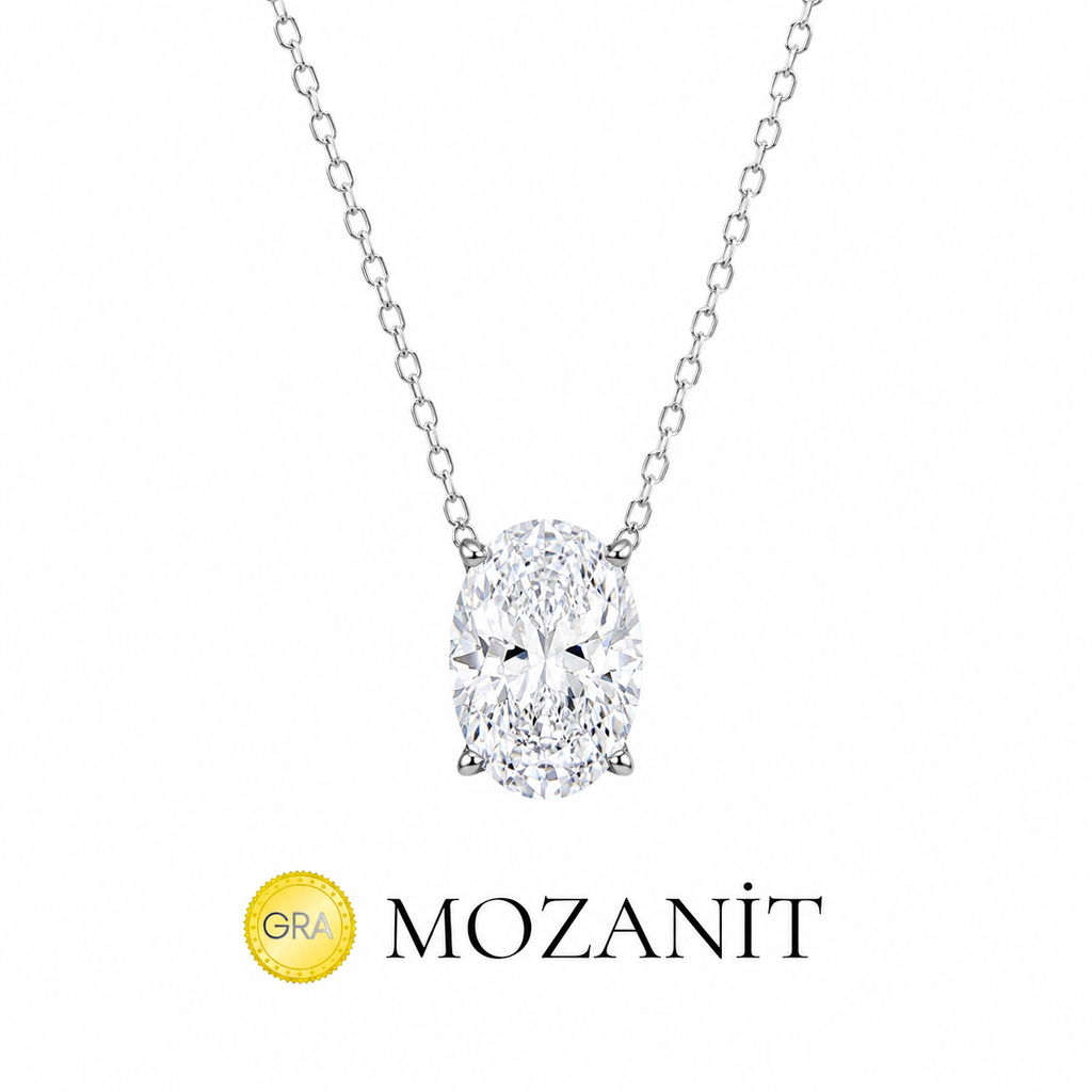 Moissanit-Oval-Halskette mit Steinbesatz