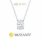 14K Taşlı Montür Mozanit Oval Kolye
