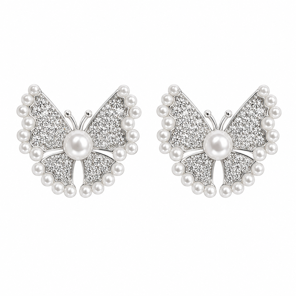 Pearl Detailed Butterfly Earrings