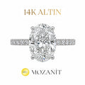 14K Üç Buçuk Karat Mozanit Uzun Oval Tektaş Yüzük