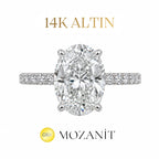 14K Üç Buçuk Mozanit Uzun Oval Tektaş Yüzük