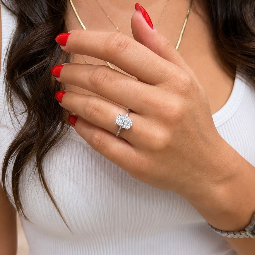 14K İki Karat Mozanit Oval Yüzük