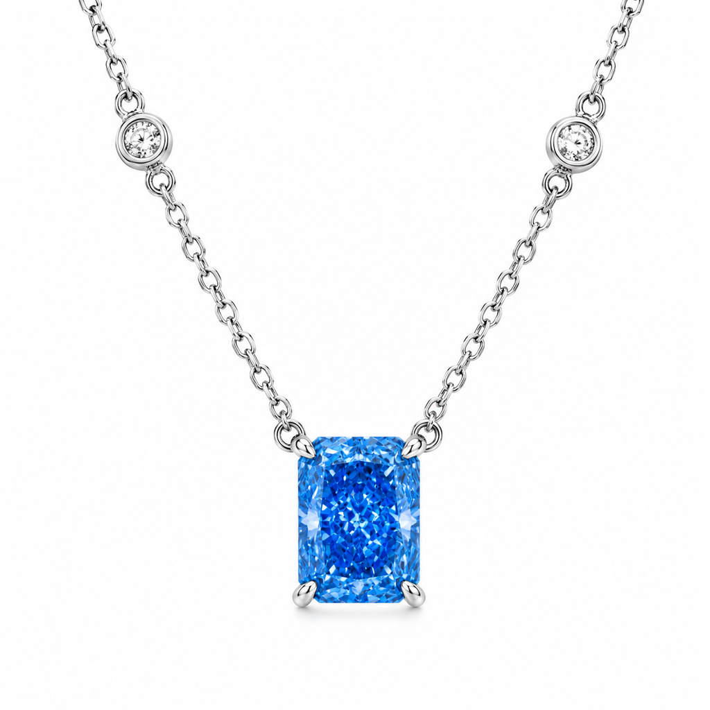 Blue Ice Cut Square Cut Stone Necklace