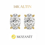 14K İki Karat Mozanit Oval Küpe