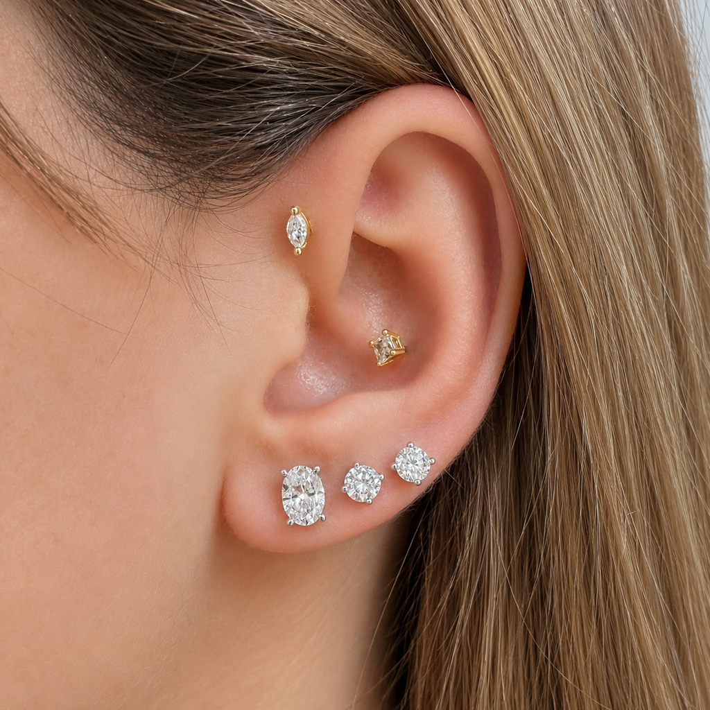 14K Bir Karat Mozanit Oval Küpe