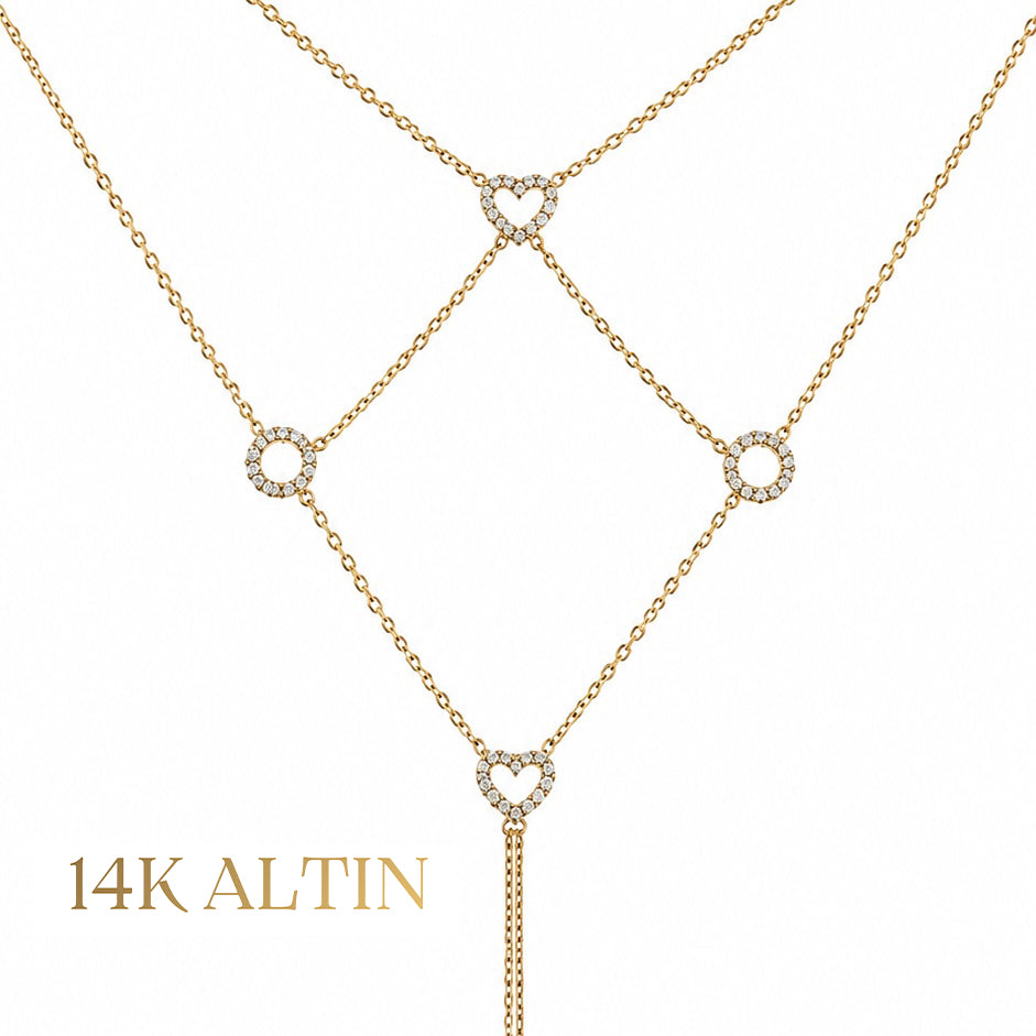 14K Kalp Yuvarlak Taşlı Şahmeran