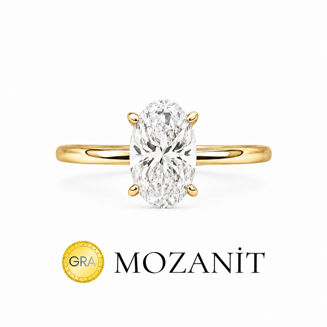 İki Karat Mozanit Oval Yüzük