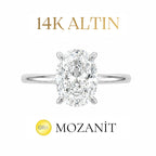 14K İki Karat Mozanit Oval Yüzük