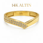 14K Amber V Kesim Taşlı Yüzük
