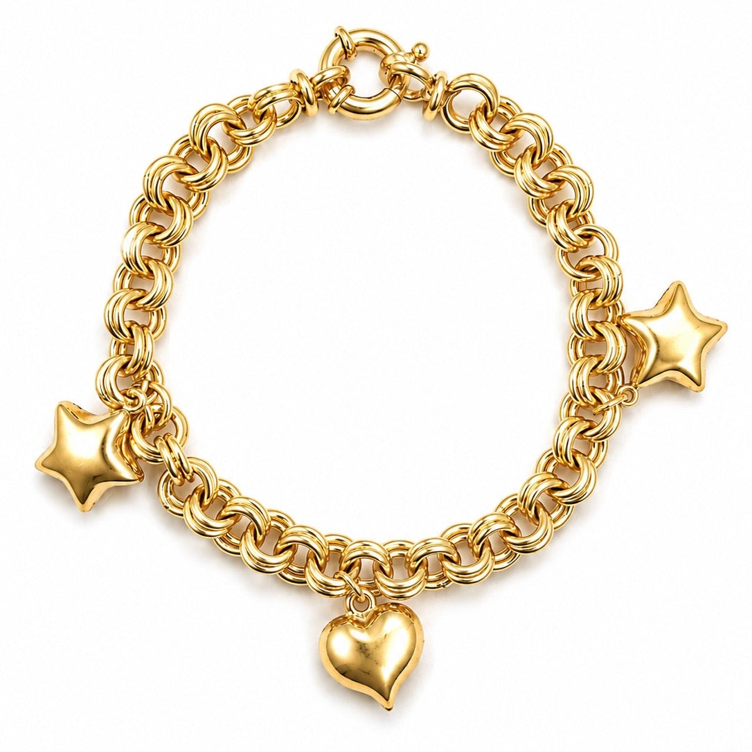 Hohles Armband mit Herz-Stern-Anhänger