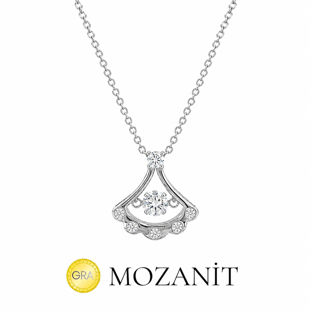 Mozanit Taşlı Yelpaze Kolye