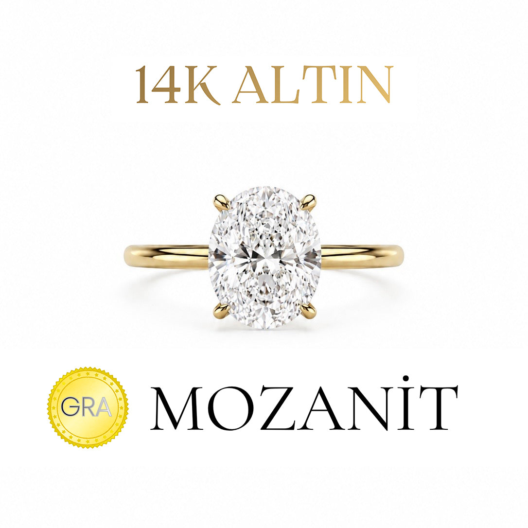 14K İki Karat Mozanit Oval Yüzük
