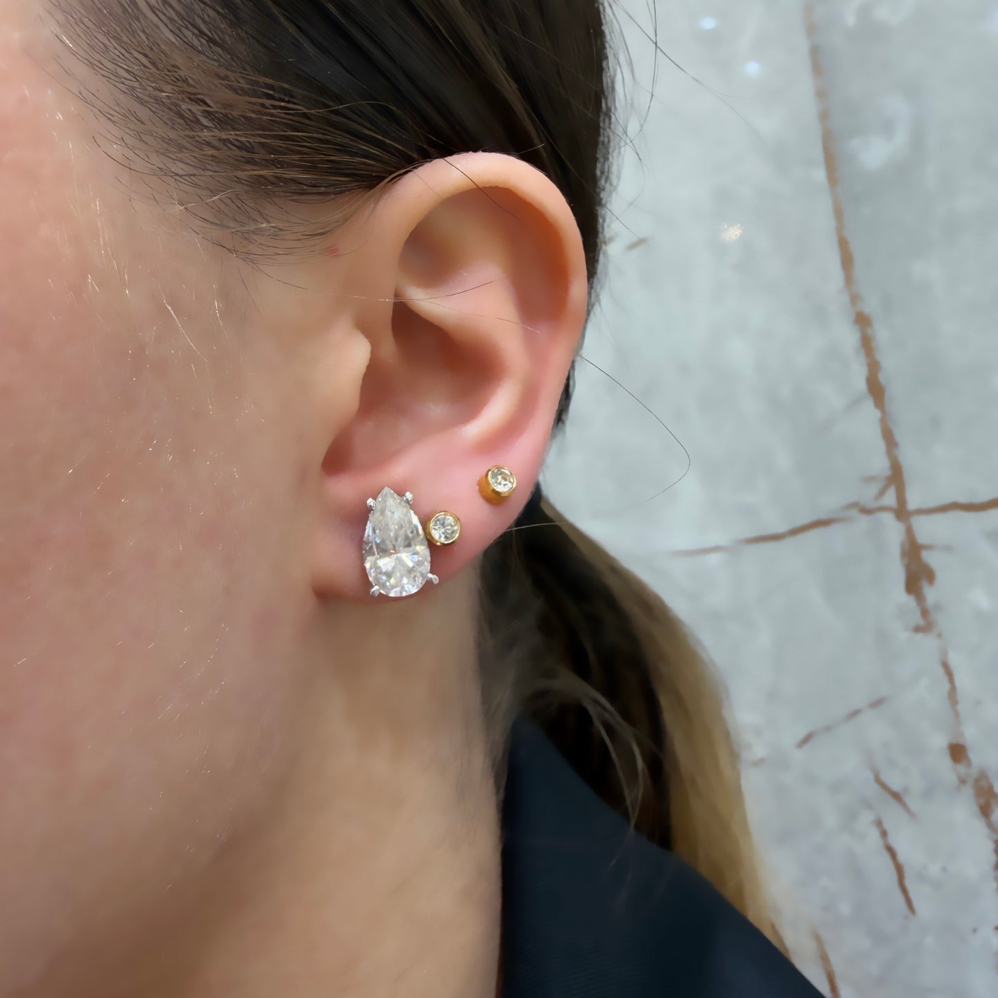 Taşlı Montür Mozanit Damla Küpe