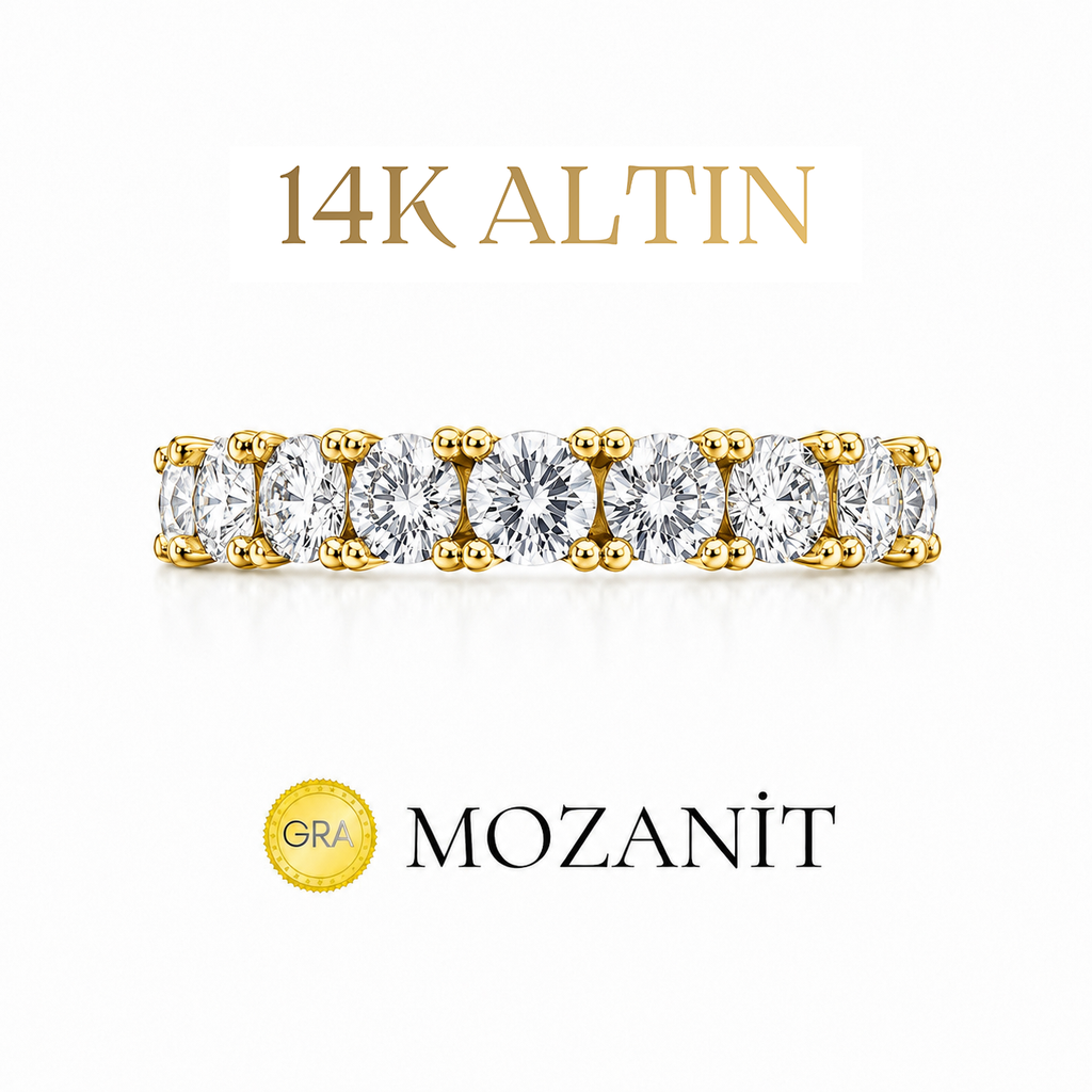 14K Küçük Taşlı Mozanit Tamtur Yüzük