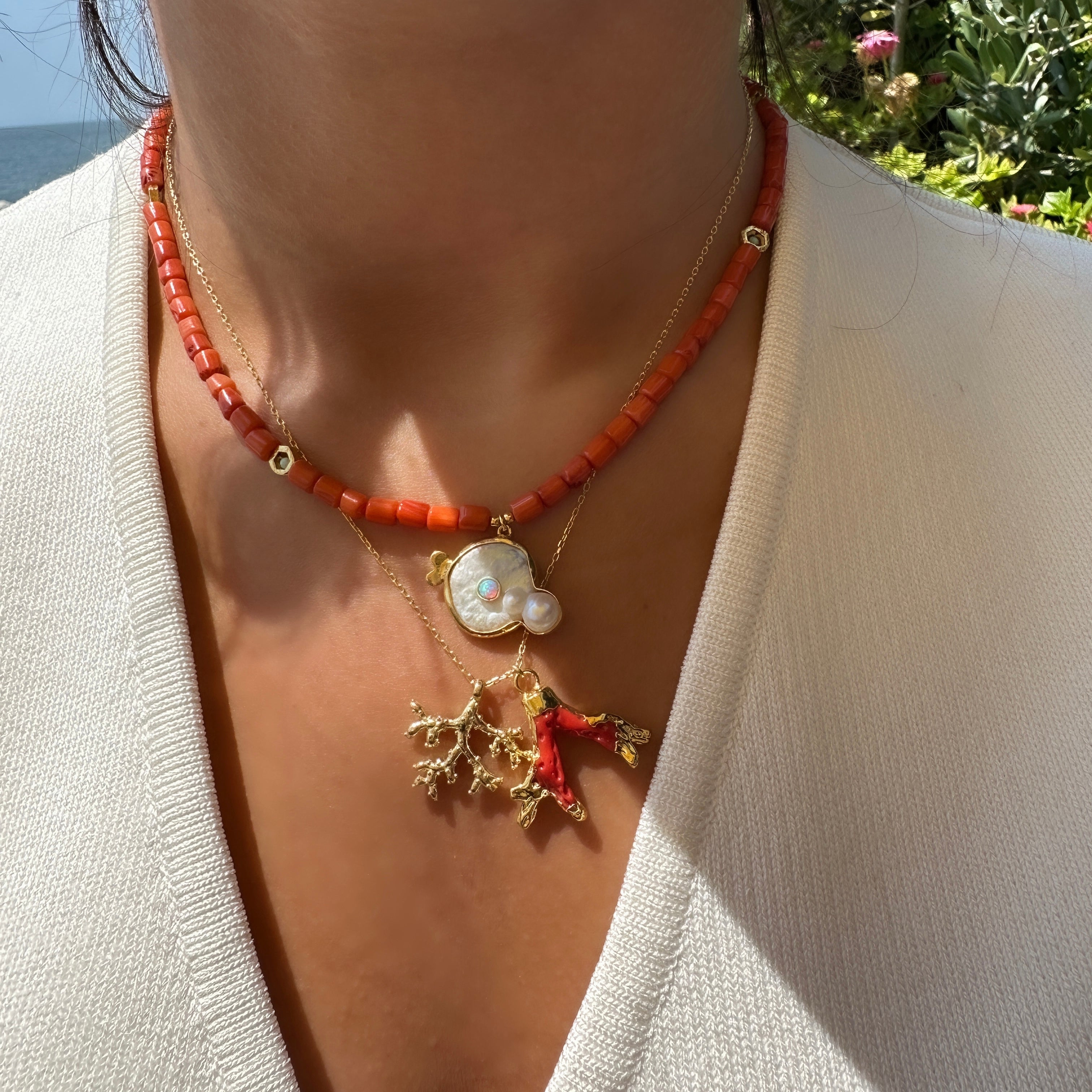 Sedefli Mercan Doğal Taş Kolye