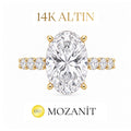 14K Altı Karat Taşlı Mozanit Uzun Oval Tamtur Yüzük