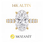 14K Altı Karat Taşlı Mozanit Uzun Oval Tamtur Yüzük