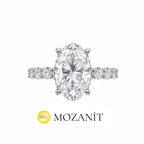 Altı Karat Taçlı Mozanit Uzun Oval Tektaş Yüzük