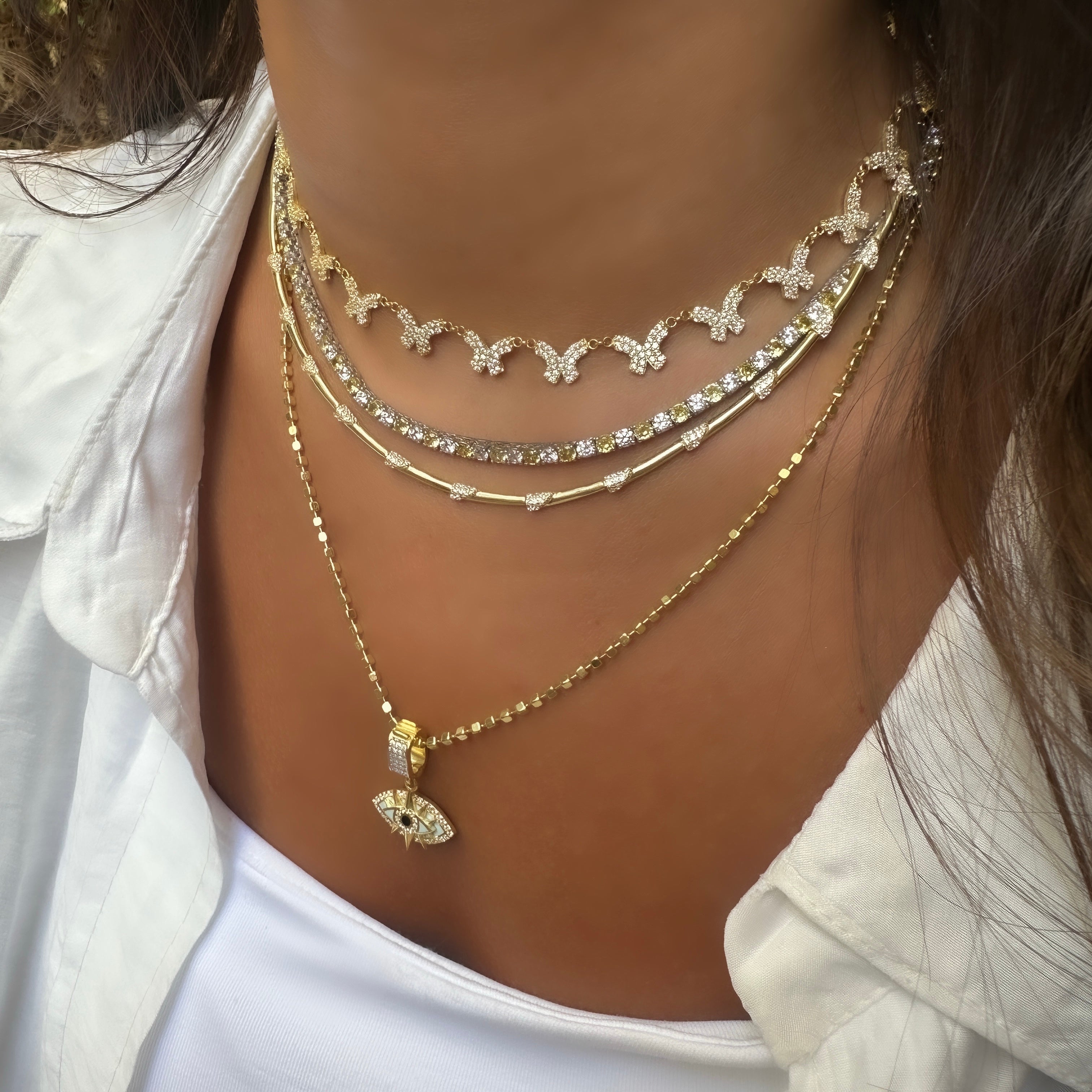 Üç mm Sarı Taşlı Suyolu Kolye