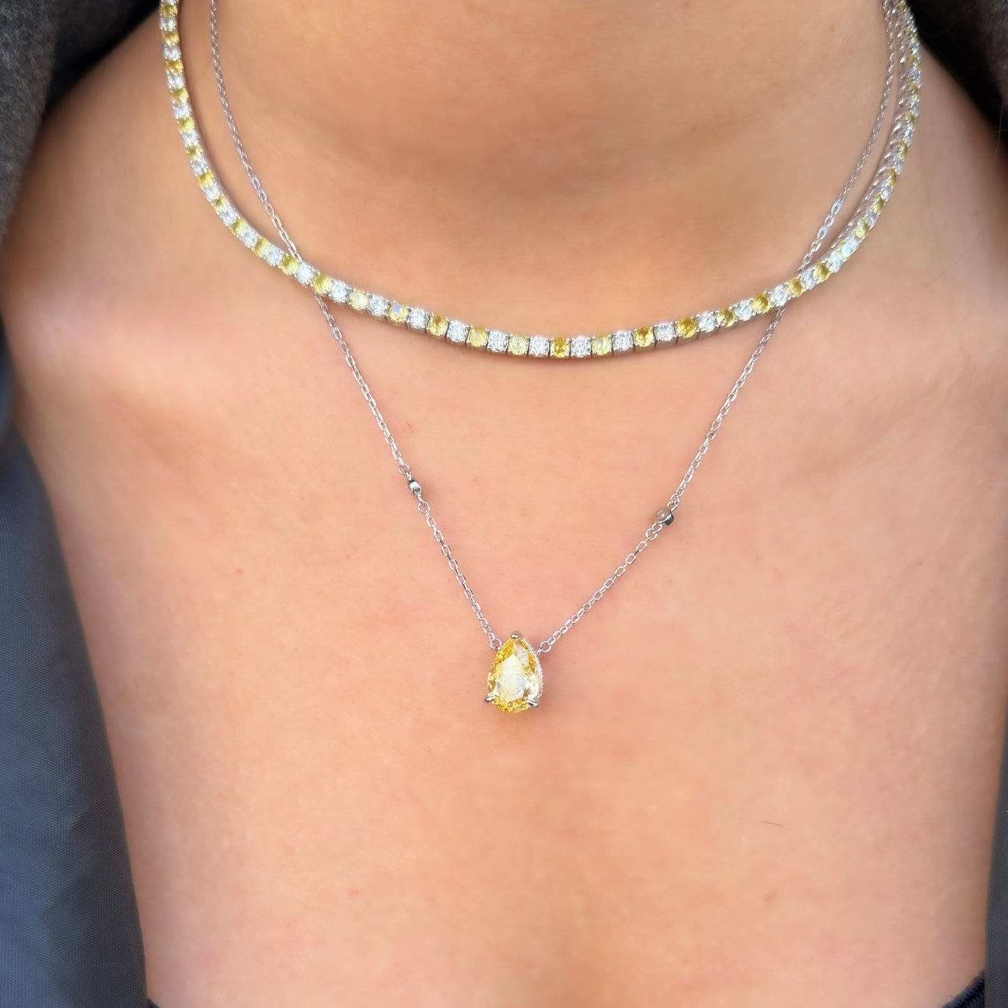 Sarı Ice Cut Taşlı Damla Kesim Kolye