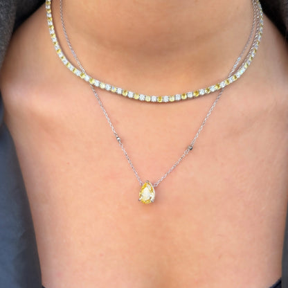 Sarı Ice Cut Taşlı Damla Kesim Kolye