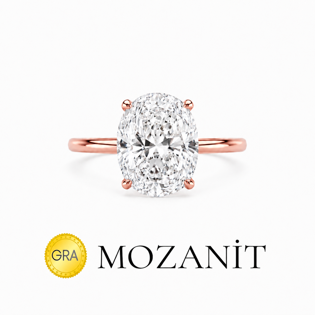Üç Karat Mozanit Oval Yüzük