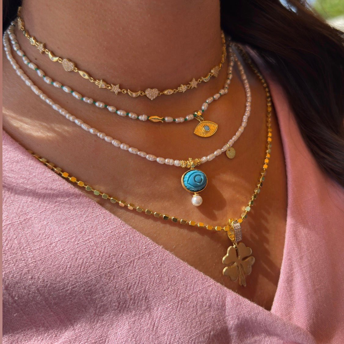 Taşlı Yonca Kolye Ucu