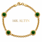 14K Dörtlü Yeşil Nazar Hollow Bileklik