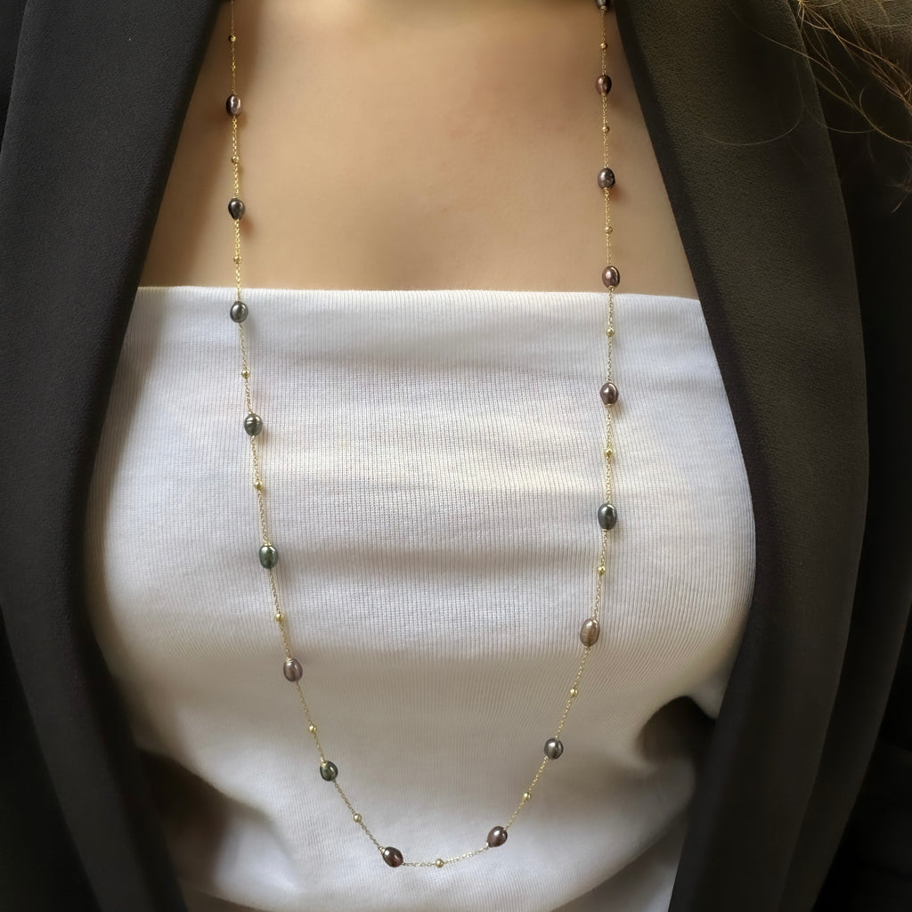 Siyah Taşlı İnci Kolye