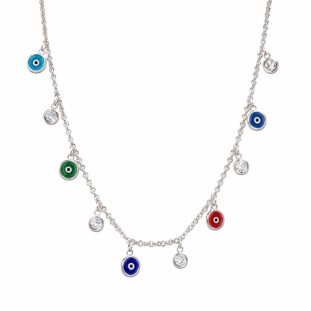 Rainbow Stone Evil Eye Necklace