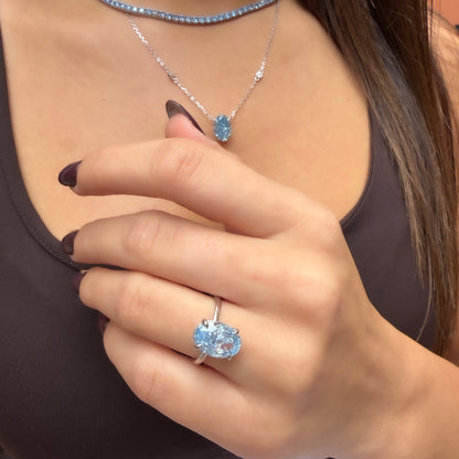 Mavi Ice Cut Taşlı Oval Kesim Yüzük