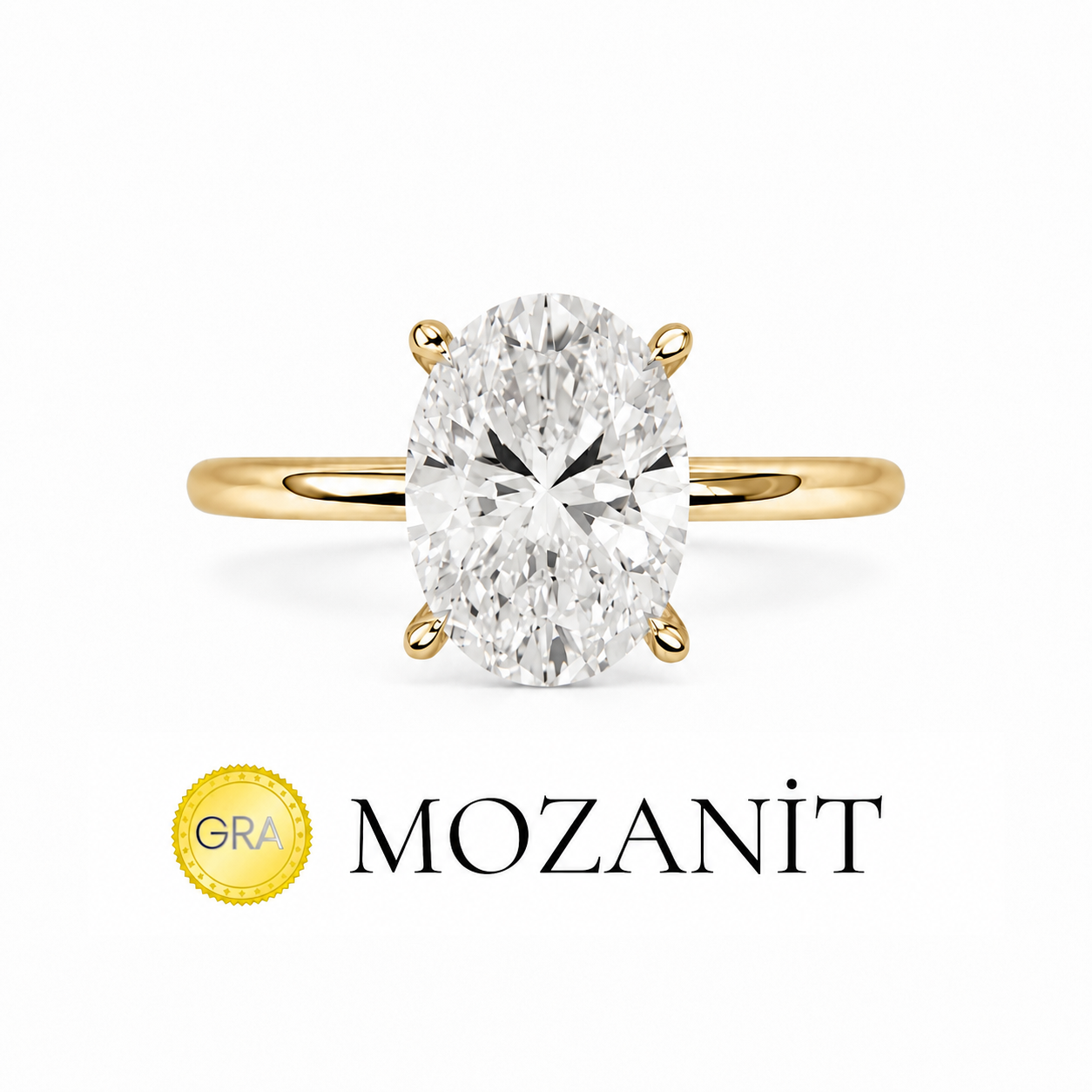 Bir Karat Mozanit Oval Yüzük