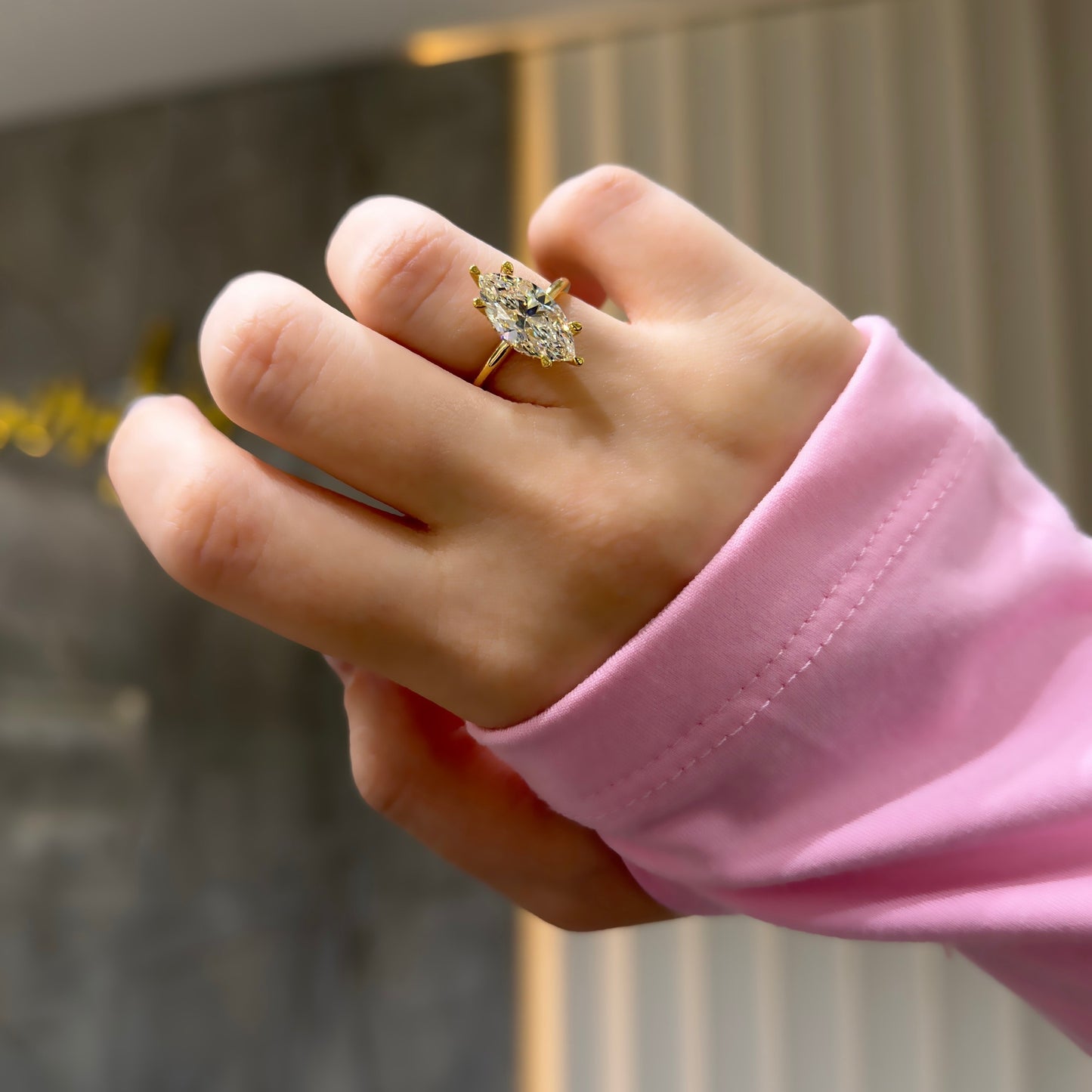 G-Color Taşlı Montür Uzun Markiz Tektaş Yüzük