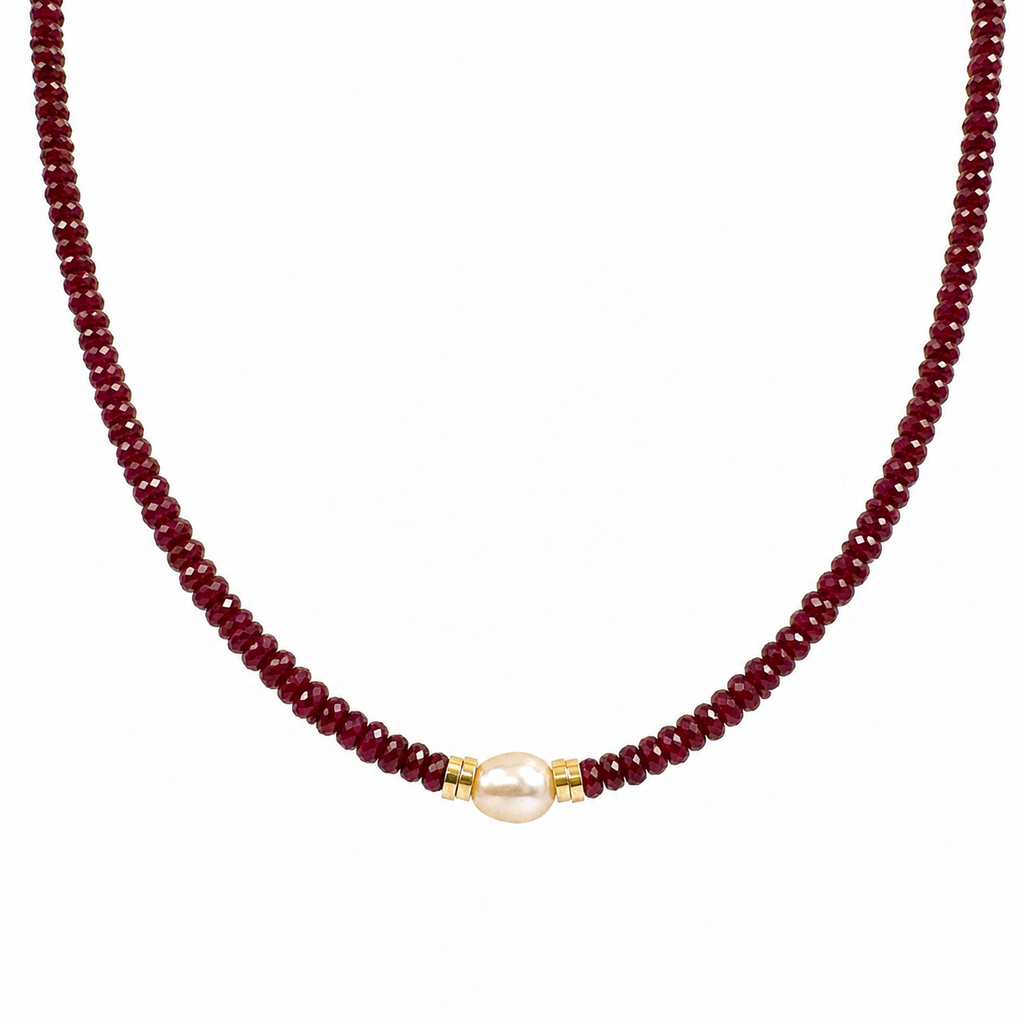 Ruby Necklace with Pearl Center
