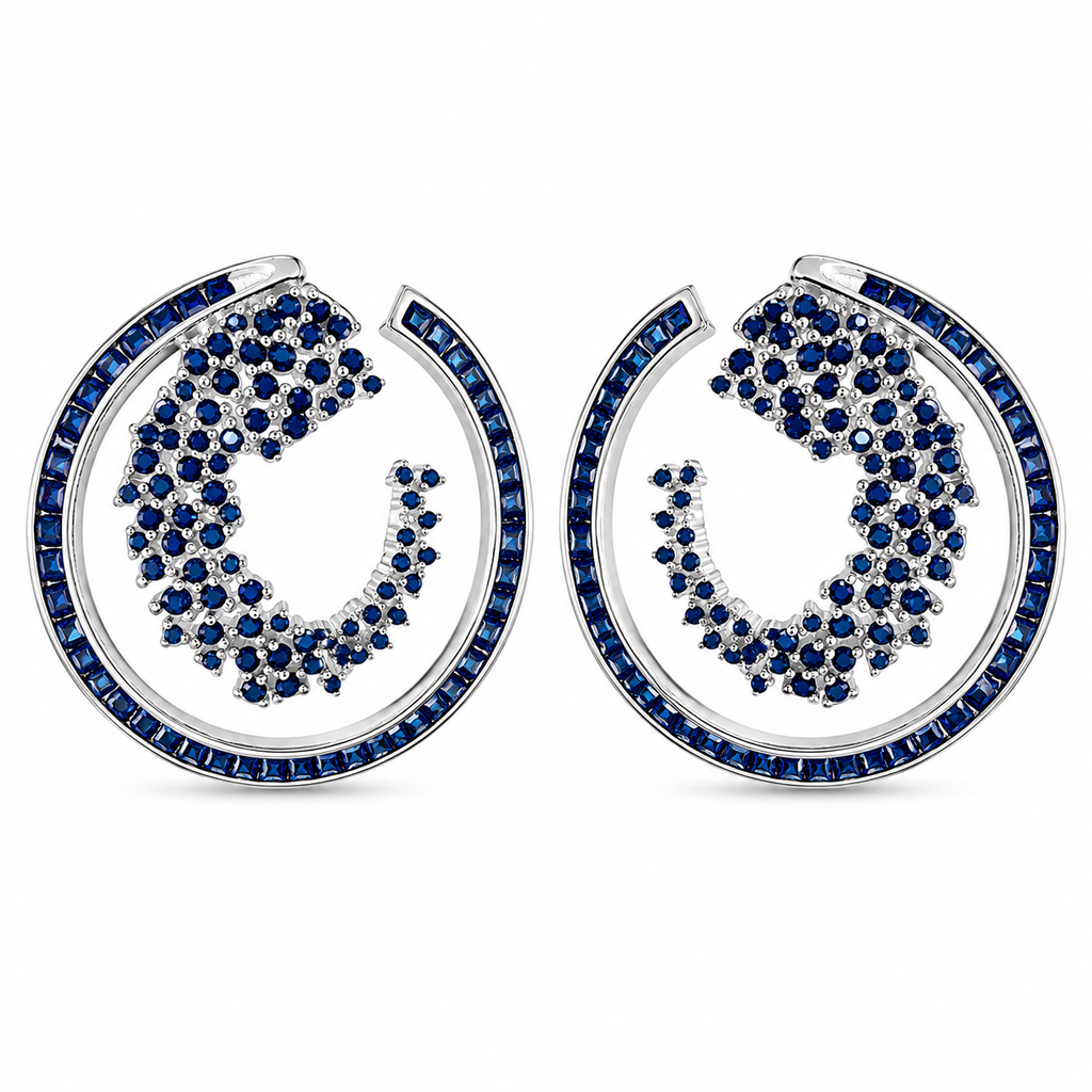 Runde Ohrringe mit blauem Stein-Design