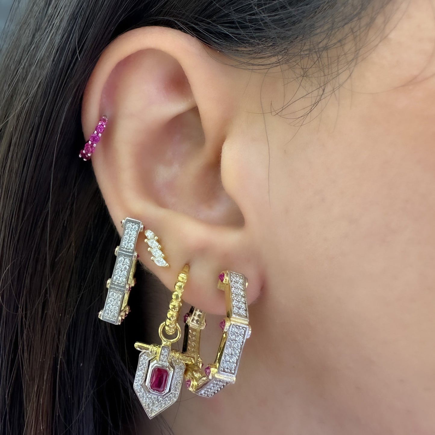 Fuchsia Stone Serenay Hoop Earrings