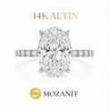 14K Üç Buçuk Karat Mozanit Uzun Oval Tektaş Yüzük