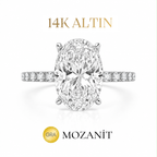 14K Üç Buçuk Karat Mozanit Uzun Oval Tektaş Yüzük