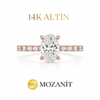 14K Bir Buçuk Karat Mozanit Uzun Oval Tektaş Yüzük