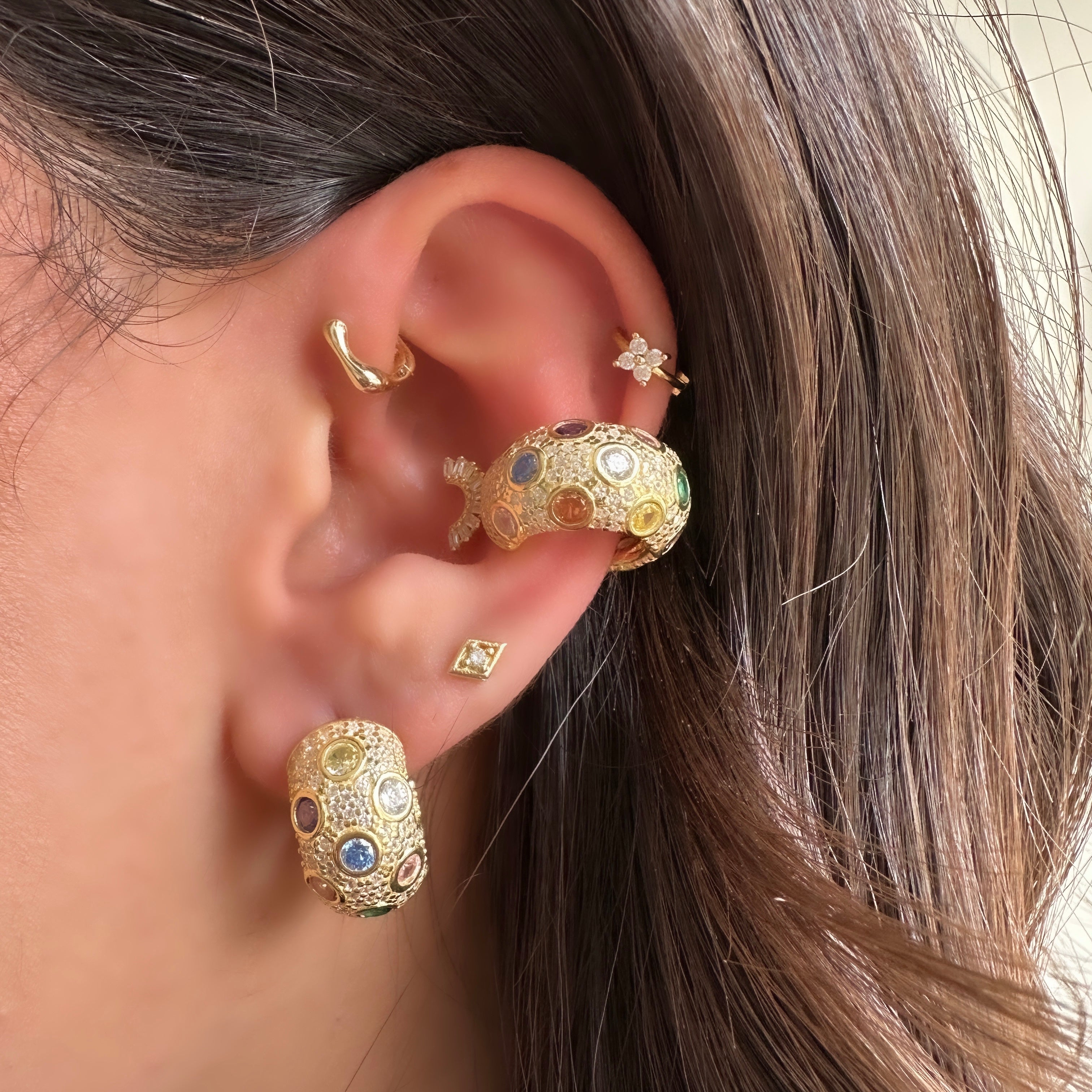 Jess Renkli Taşlı Bombeli Cuff