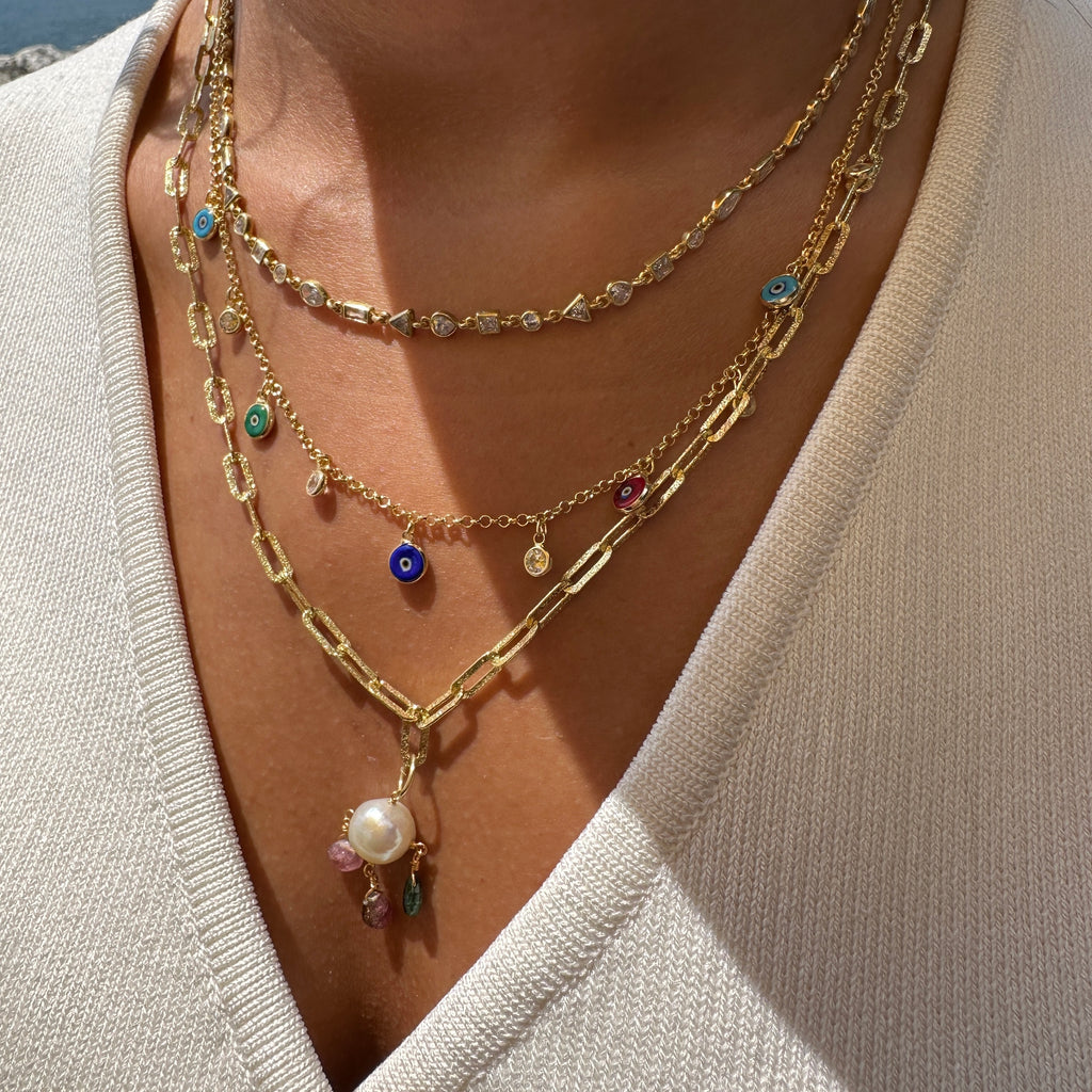 Rainbow Stone Evil Eye Necklace