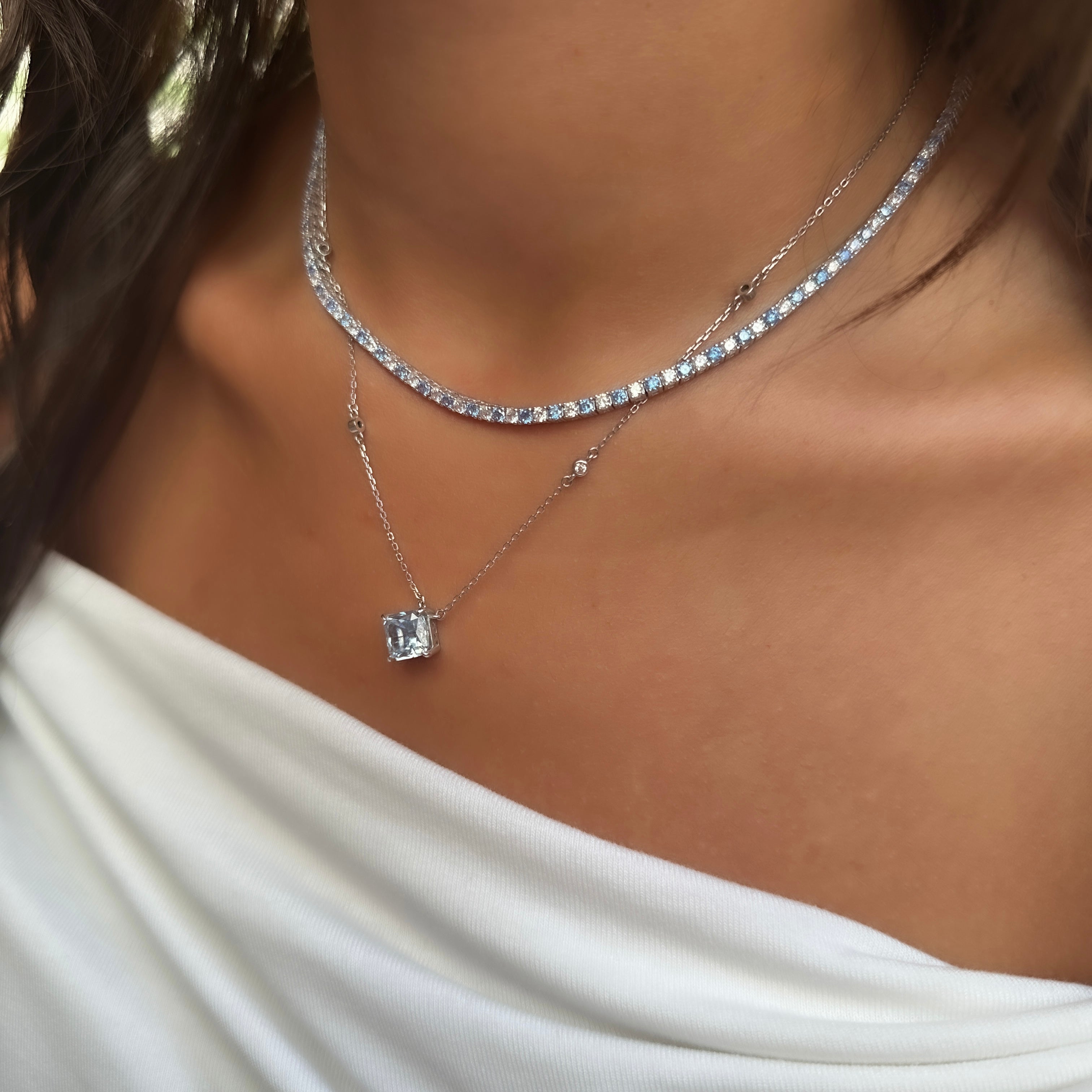 İki buçuk mm Aqua Taşlı Suyolu Kolye