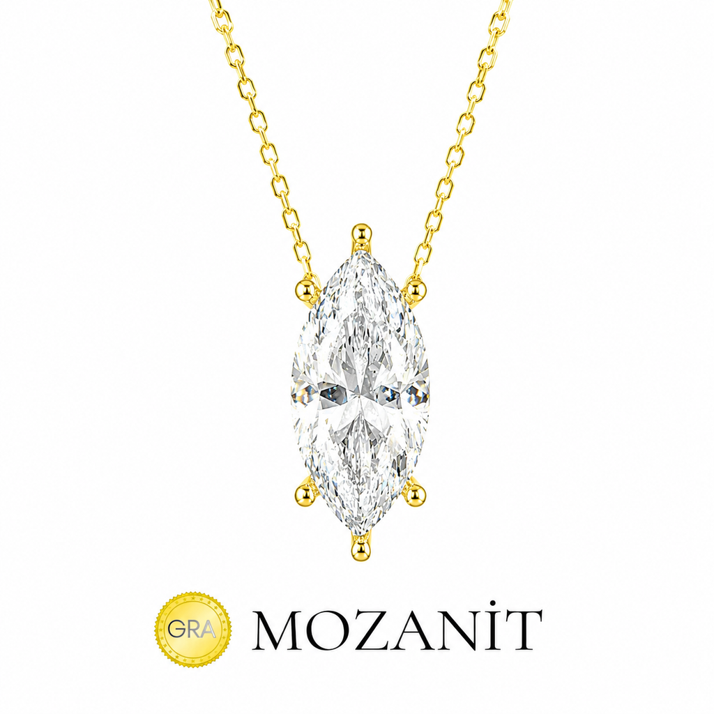 Marquise Moissanite Necklace with Pave Setting