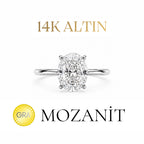 14K İki Karat Mozanit Oval Yüzük